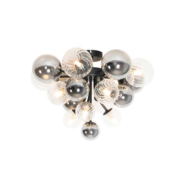 Mennyezeti lámpa fekete füstös és átlátszó üveggel 10-lámpás - Bonnie