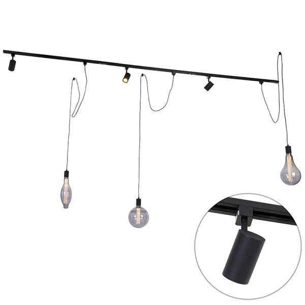 1-fázisú sínrendszer 3 spotlámpával és 3 függőlámpával fekete - Cavalux Jeana