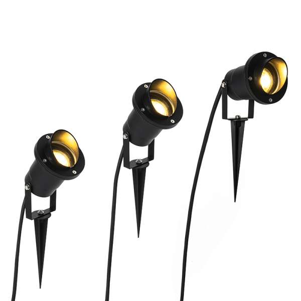 3 db-os kerti tüskés lámpa készlet fekete, kábellel és dugóval IP65 - Done