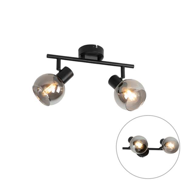 Art Deco mennyezeti lámpa fekete füstüveggel 2-lámpás - Vidro