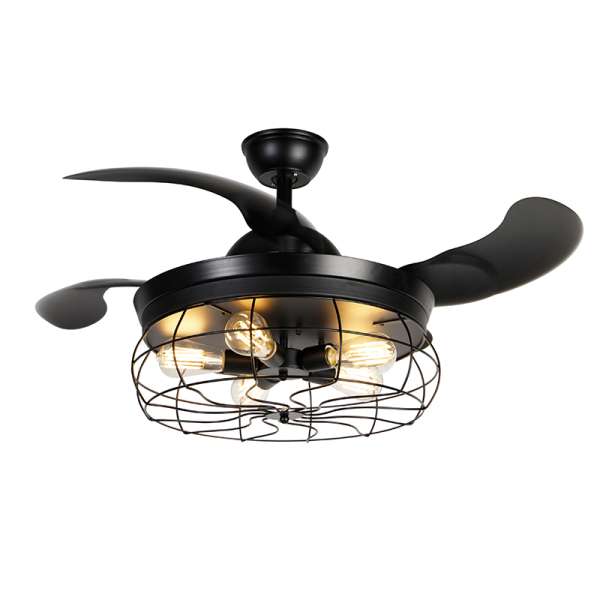Fekete mennyezeti ventilátor behúzható lapátokkal 107 cm 5 lámpával, távirányítóval - Gaiola