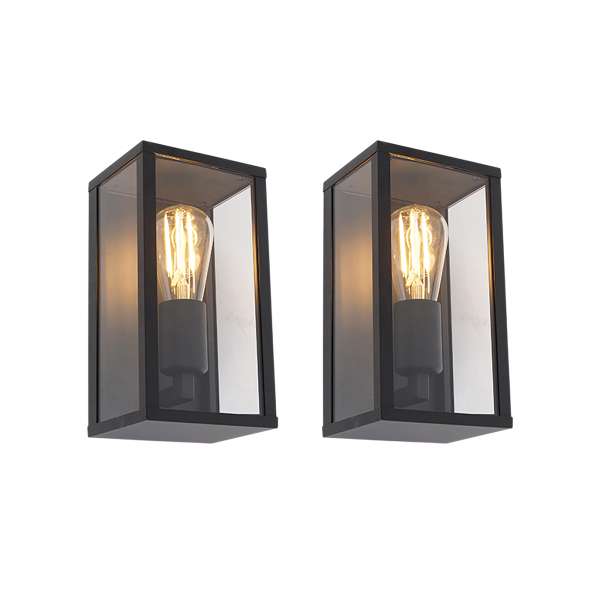 2 db-os ipari fali lámpa szett fekete 26 cm IP44 - Charlois