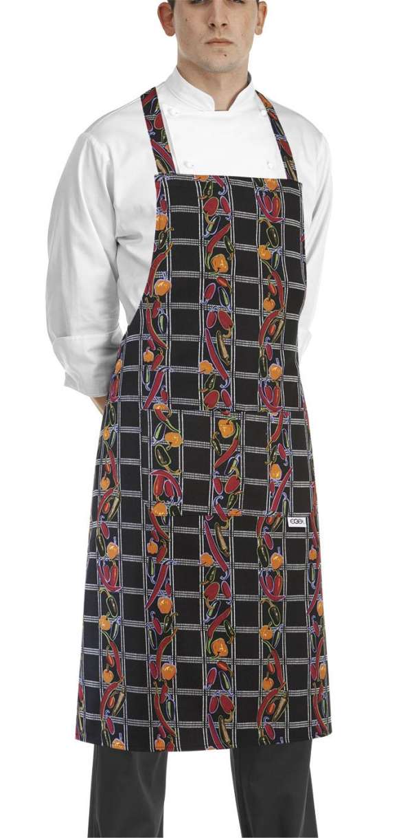 Szakács nyakkötény zsebbel - paprikás minták