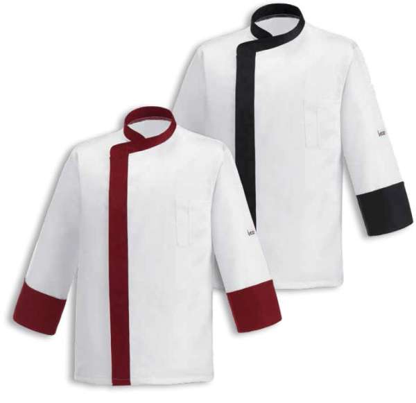 Szakácskabát  EGOchef BAND - fekete / bordó szegély