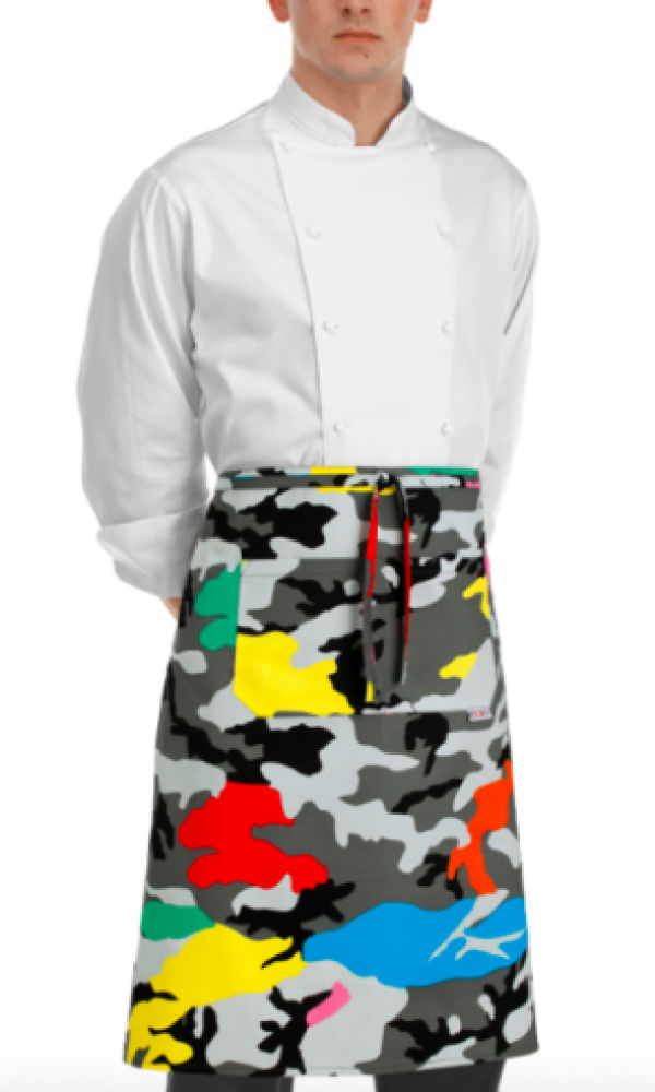Szakácskötény EGOchef rövid zsebbel - színes terepszínű 70x70 cm