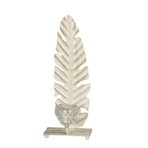 Jasmine - Fehér levéllel díszitett gyertyatartó