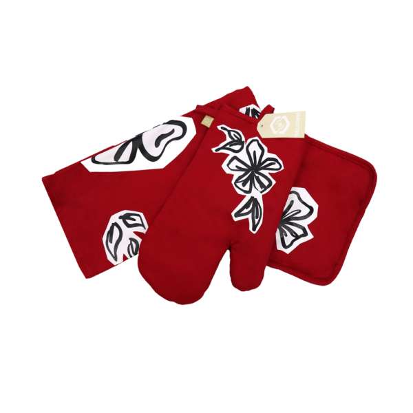 Piros Virágmintás Konyhai szett 3db