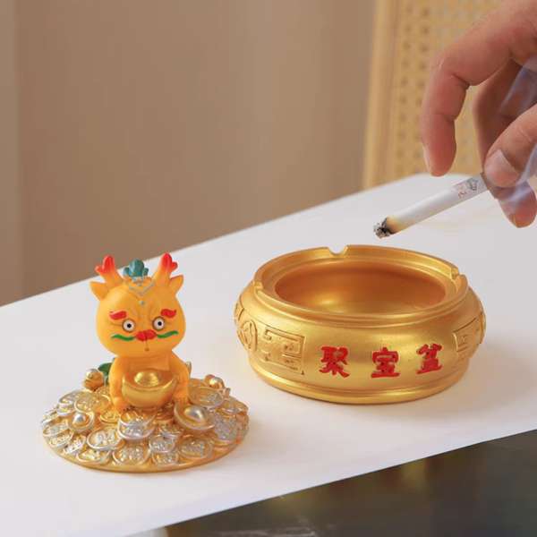 Kis kínai sárkány tárolódoboz/hamutál - Sárga