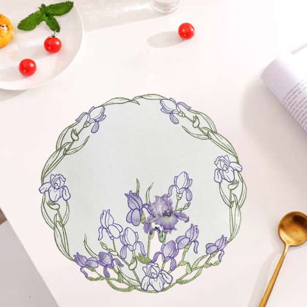 Lila írisz mintás kerek húsvéti tányéralátét