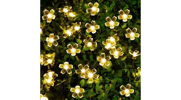 Napelemes cseresznyevirág LED fényfüzér MELEGFEHÉR