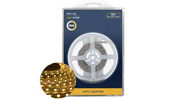 Zelux LED Szalag - 5m 12W/m 3000K  IP20, 5050