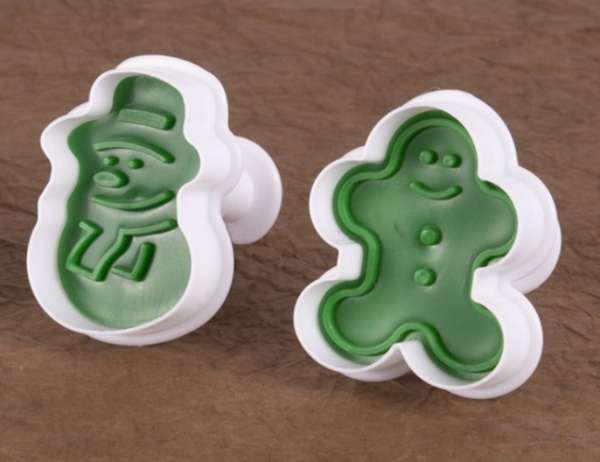 Karácsonyi fondant kiszúró szett - 2 db mézi és hóember forma, rugós