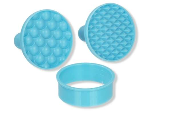 3 részes rombusz és pikkely mintás műanyag sütipecsét szett kiszúróval