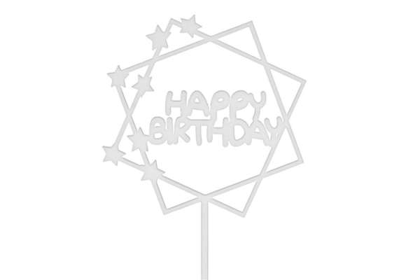 Fehér csillagos Happy Birthday sziluett tortadísz