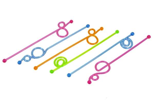 6 db színes műanyag koktél keverő pálcika