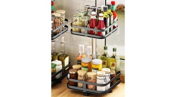 Szögletes kétszintes konyhai fűszertartó állvány