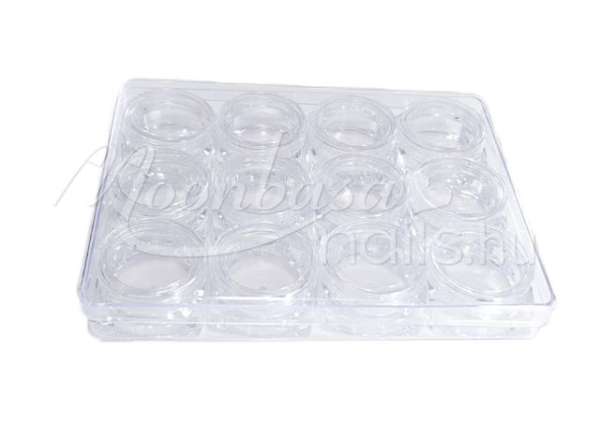 Műanyag Szögletes tégely 12x3ml/tálca Átlátszó #004