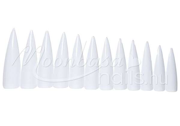 Nagy műköröm tip 12db Fehér - hegyes #002-W