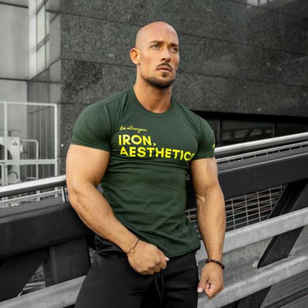 Férfi fitness póló Iron Aesthetics Be Stronger, zöld