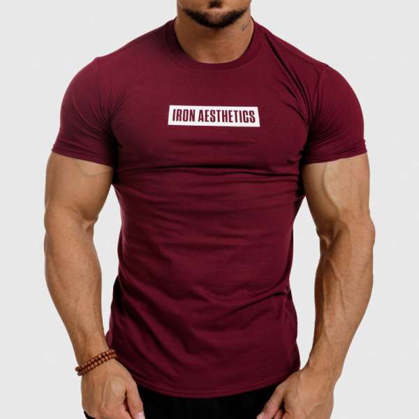 Férfi fitness póló Iron Aesthetics Boxed, bordó
