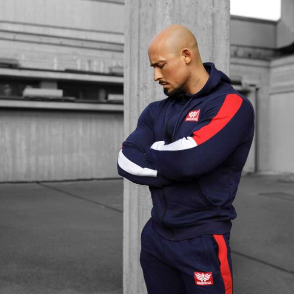 Kapucnis cipzáros pulcsi Iron Aesthetics Tricolora, navy