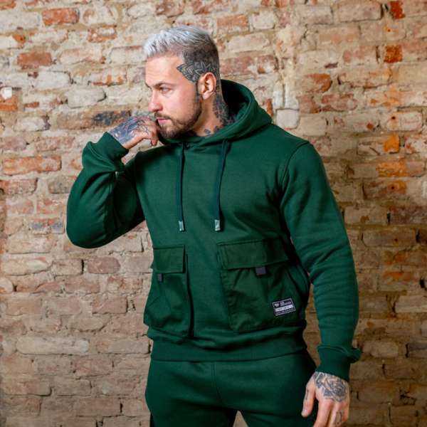 Kapucnis pulóver Iron Aesthetics Cargo Hoodie, zöld