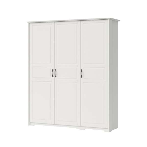 Háromajtós gardróbszekrény, polccokkal és akasztókkal, fehér fenyő - NORDIC - Butopêa