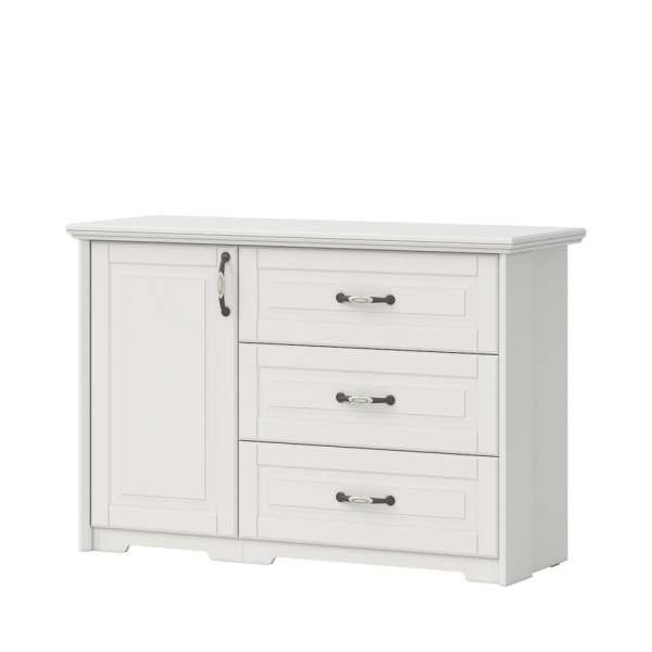 Egyajtós komód, 3 fiókkal, fehér fenyő - NORDIC - Butopêa