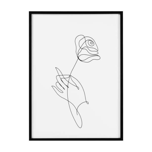Keretezett poszter, vonalrajz rózsa, 50x70 cm, fekete-fehér  - MA ROSE - Butopêa