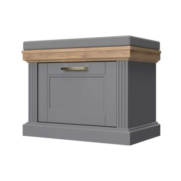 Ülőkés cipősszekrény, ülőpárnával, szürke-diófa - MISSISSIPPI - Butopêa