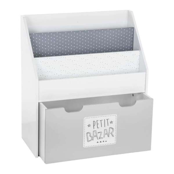 Rendszerező szekrény, 3 rekesszel és fiókkal, fehér-szürke - PETIT - Butopêa