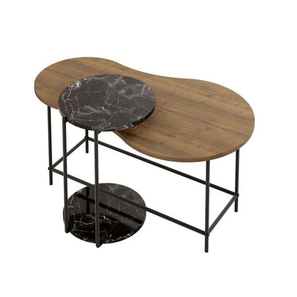 Dohányzóasztal szett fa és fekete márvány – LOVE BIRDS - Butopêa