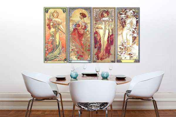 A festmény vászonra 4 rész FOUR SEASONS 120x70 cm - Alfons Mucha 000 REP236