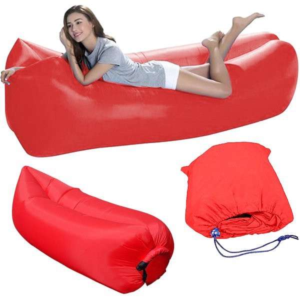 Air Lazy Bag pumpa nélkül felfújható matrac, 220cm x 70cm, Piros