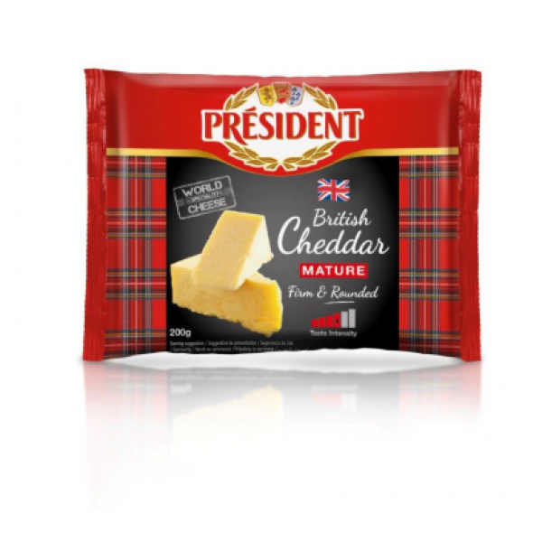 Président Mature zsíros, kemény fehér cheddar sajt 200 g