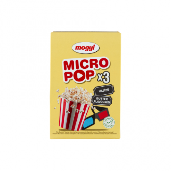 Mogyi Micro Pop mikrohullámú sütőben elkészíthető vajízű pattogatni való kukorica 3 x 100 g (300 g)