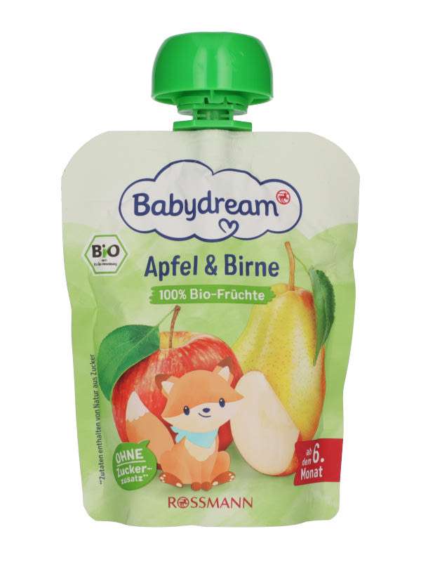 Babydream Bio gyümölcspüré 6 hónapos kortól,alma és körte - 90 g