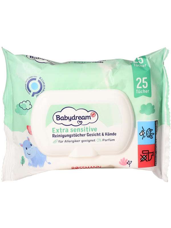 Babydream Extra Sensitive arc-és kéztörlő - 25 db