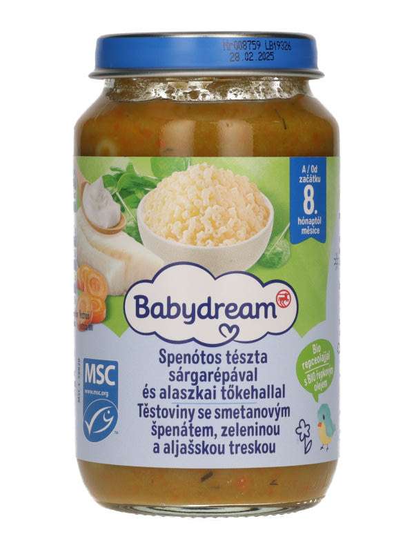 Babydream Bébiétel Tészta Tejszínes-Spenótos Hallal 7 Hónapos Kortól - 220 g