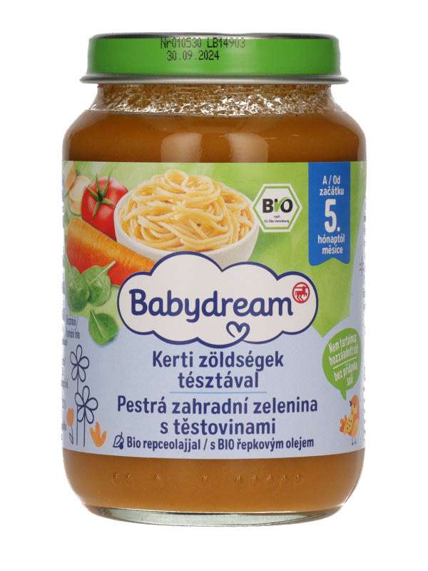 Babydream Bébiétel kerti zöldségek tésztával 4H/5 Hónapos Kortól - 190 g