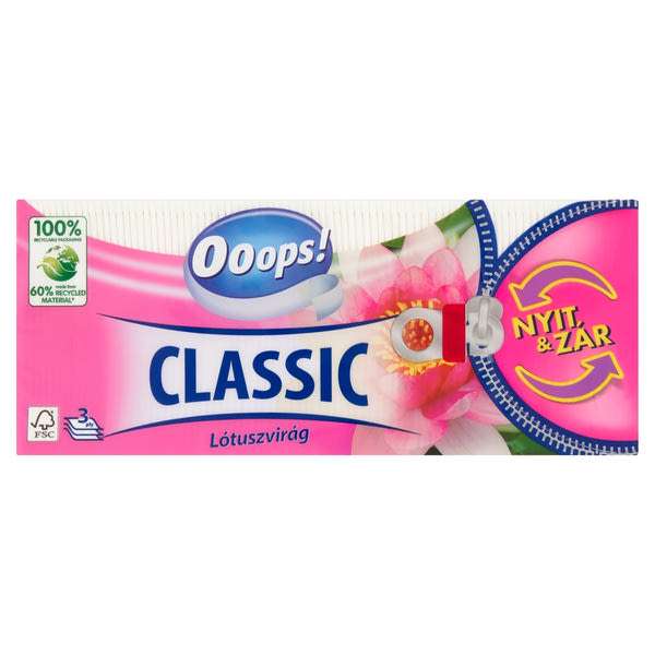 Ooops! Classic Open & Close Lótuszvirág papírzsebkendő, 3 rétegű - 90 db