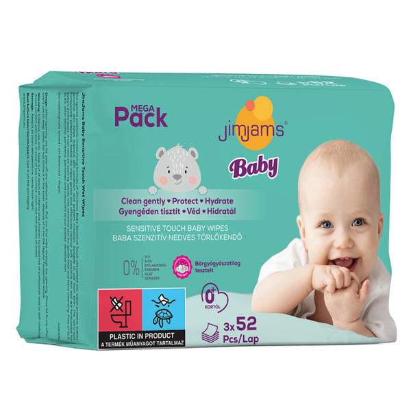 JimJams Baby nedves popsitörlőkendő multipack 3x52 db - 156 db