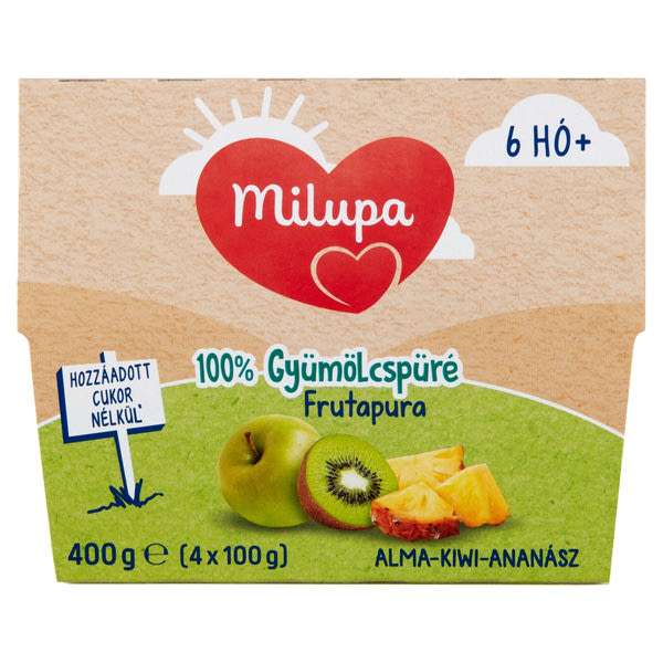 Milupa frutapura alma-ananász-kiwi 6 hónapos kortól 4*100g - 400 g
