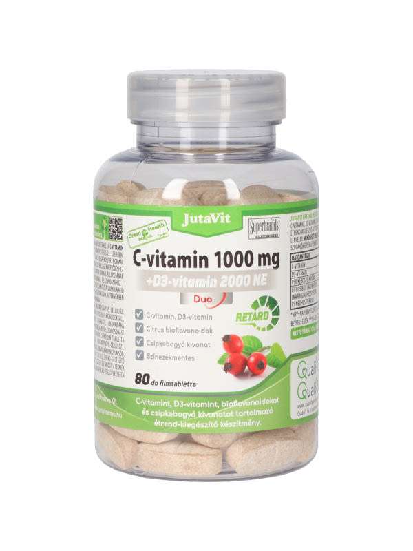 Jutavit Green & Health C-vitamin 1000 mg + D3- vitamin 2000 NE Duo étrend-kiegészítő filmtabletta - 80 db