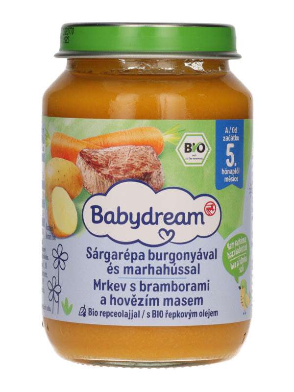 Babydream Bébiétel Sárgarépa Burgonya Marhahús Ízesítássel 4H/5 Hónapos Kortól - 190 g