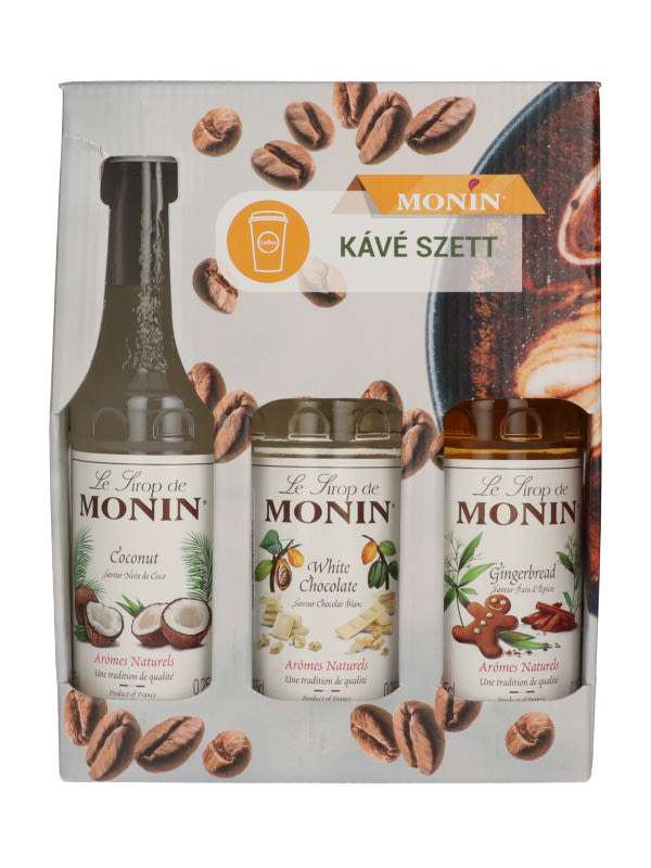 Monin kávészirup szett kókusz, mézeskalács és fehércsoki 3x250 ml - 750 ml