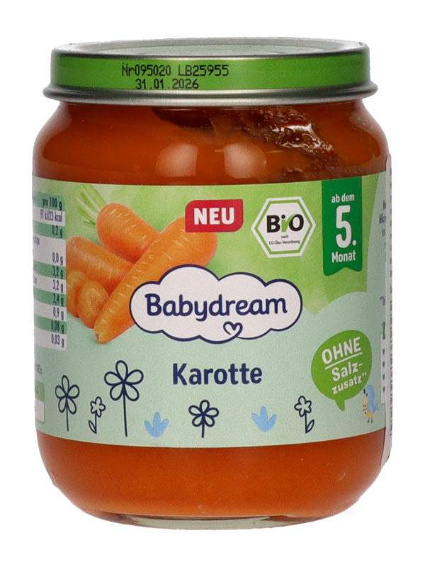 Babydream Bio sárgarépapüré 5 hónapos kortól - 125 g