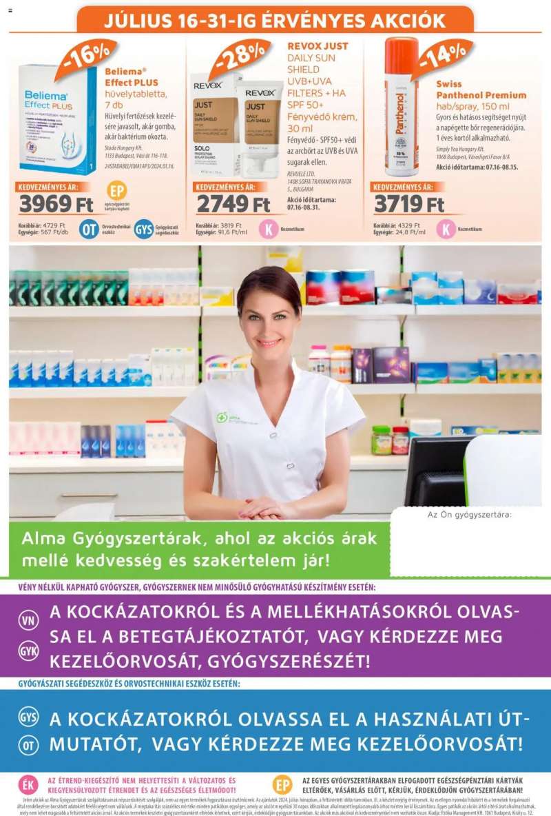 Alma Gyógyszertárak Akciós újság Alma Gyógyszertárak 20 oldal