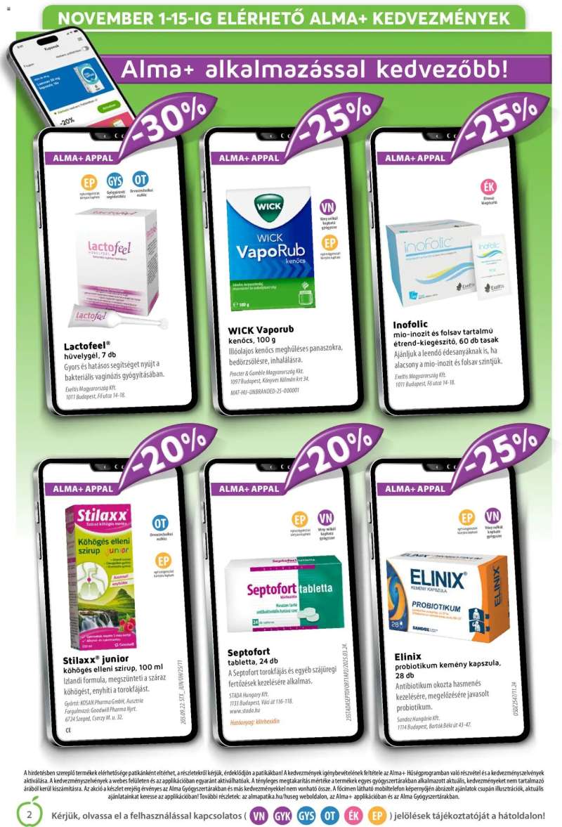 Alma Gyógyszertárak Akciós újság Alma Gyógyszertárak 2 oldal