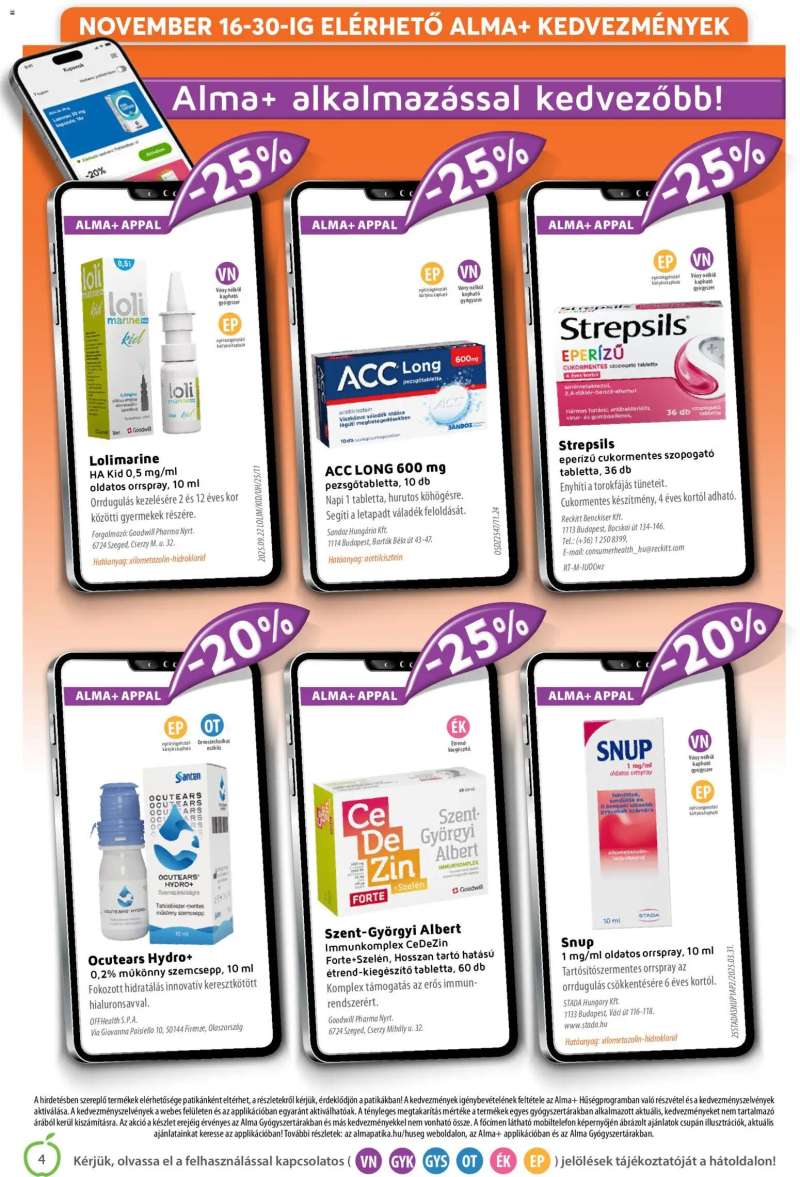 Alma Gyógyszertárak Akciós újság Alma Gyógyszertárak 4 oldal